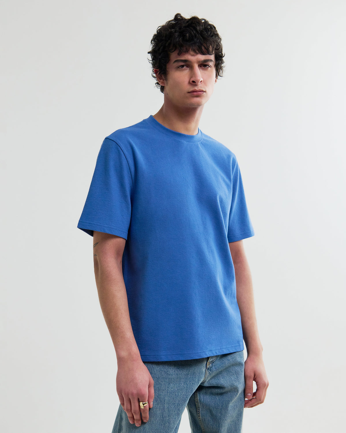 Dean - French Blue Textured Organic Cotton T-Shirt