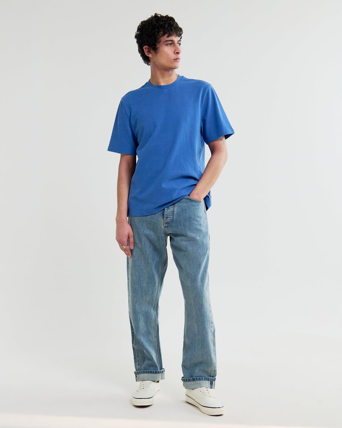 Dean - French Blue Textured Organic Cotton T-Shirt