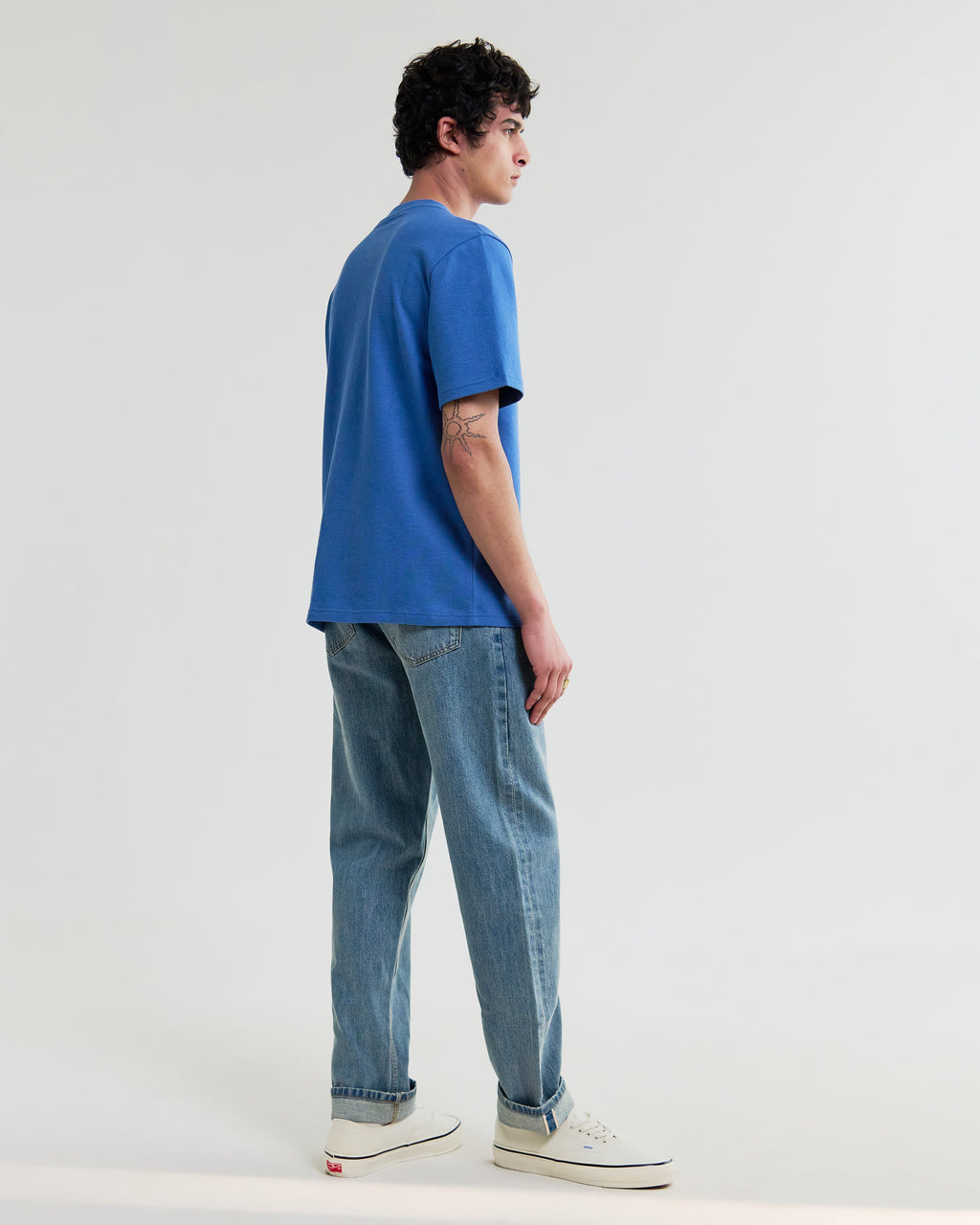 Dean - French Blue Textured Organic Cotton T-Shirt