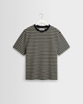 Dean - Navy And Ecru Striped Textured Organic Cotton T-Shirt