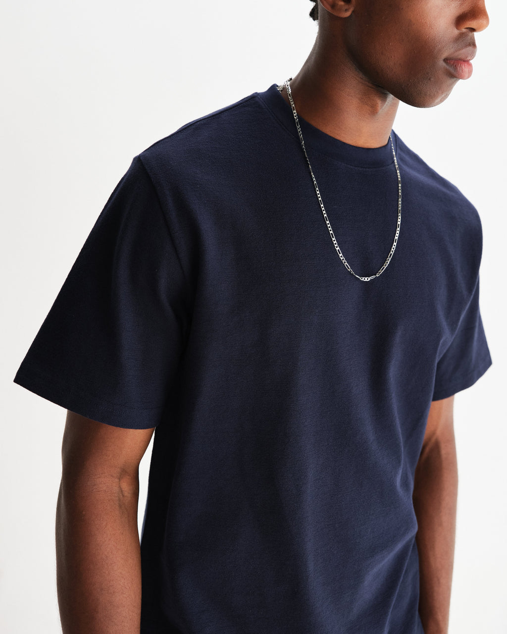 Dean - Navy Textured Organic Cotton T-Shirt