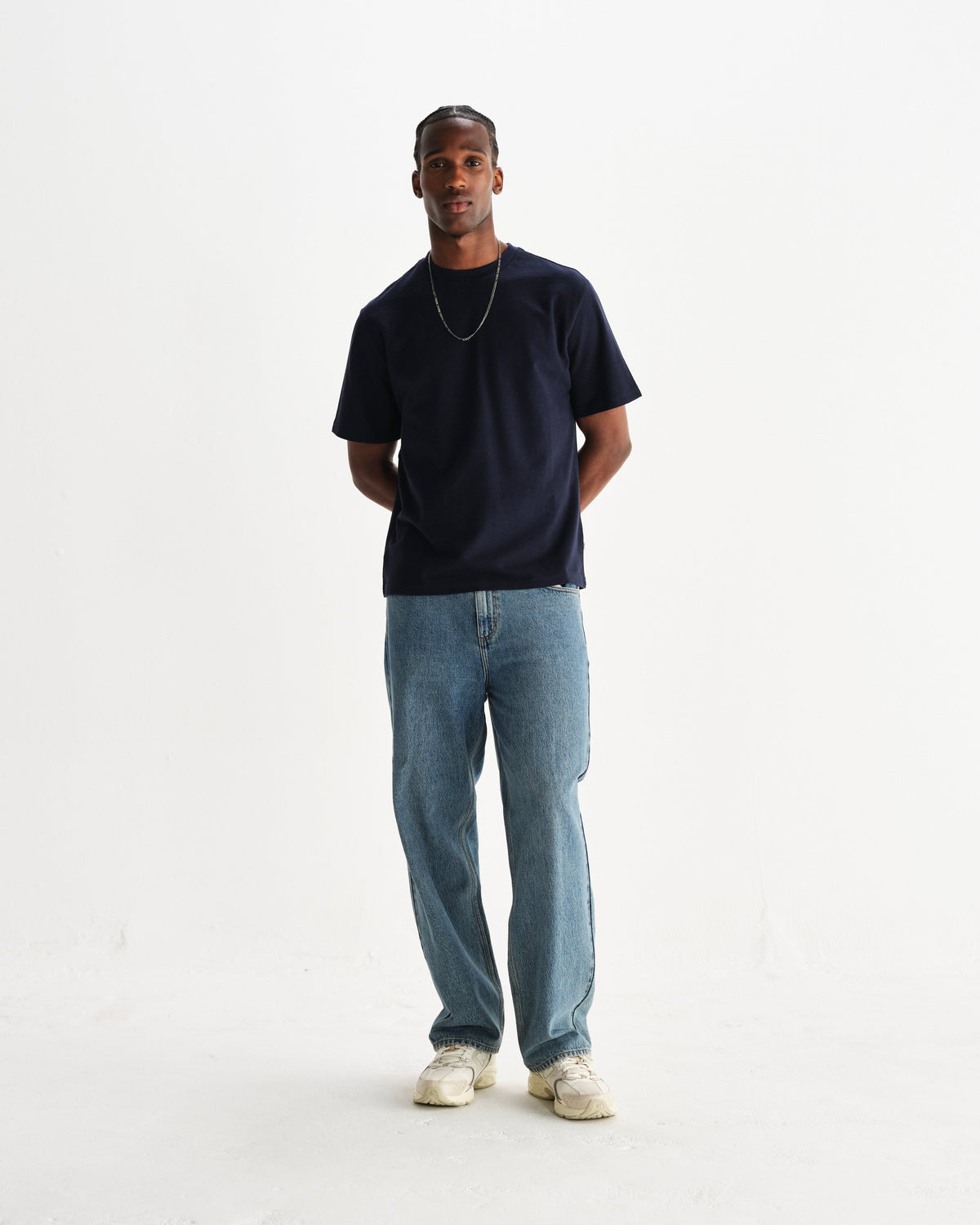 Dean - Navy Textured Organic Cotton T-Shirt