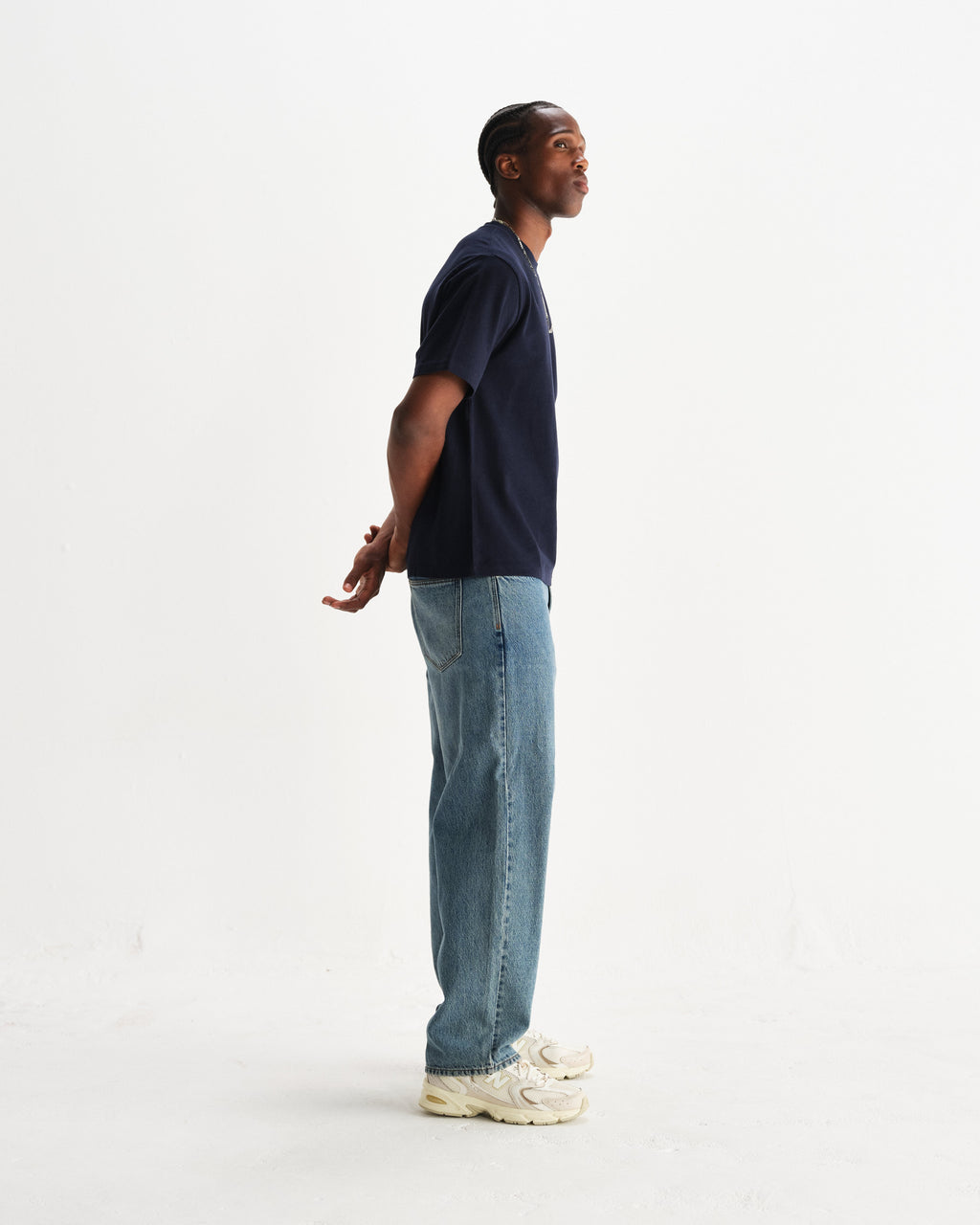 Dean - Navy Textured Organic Cotton T-Shirt