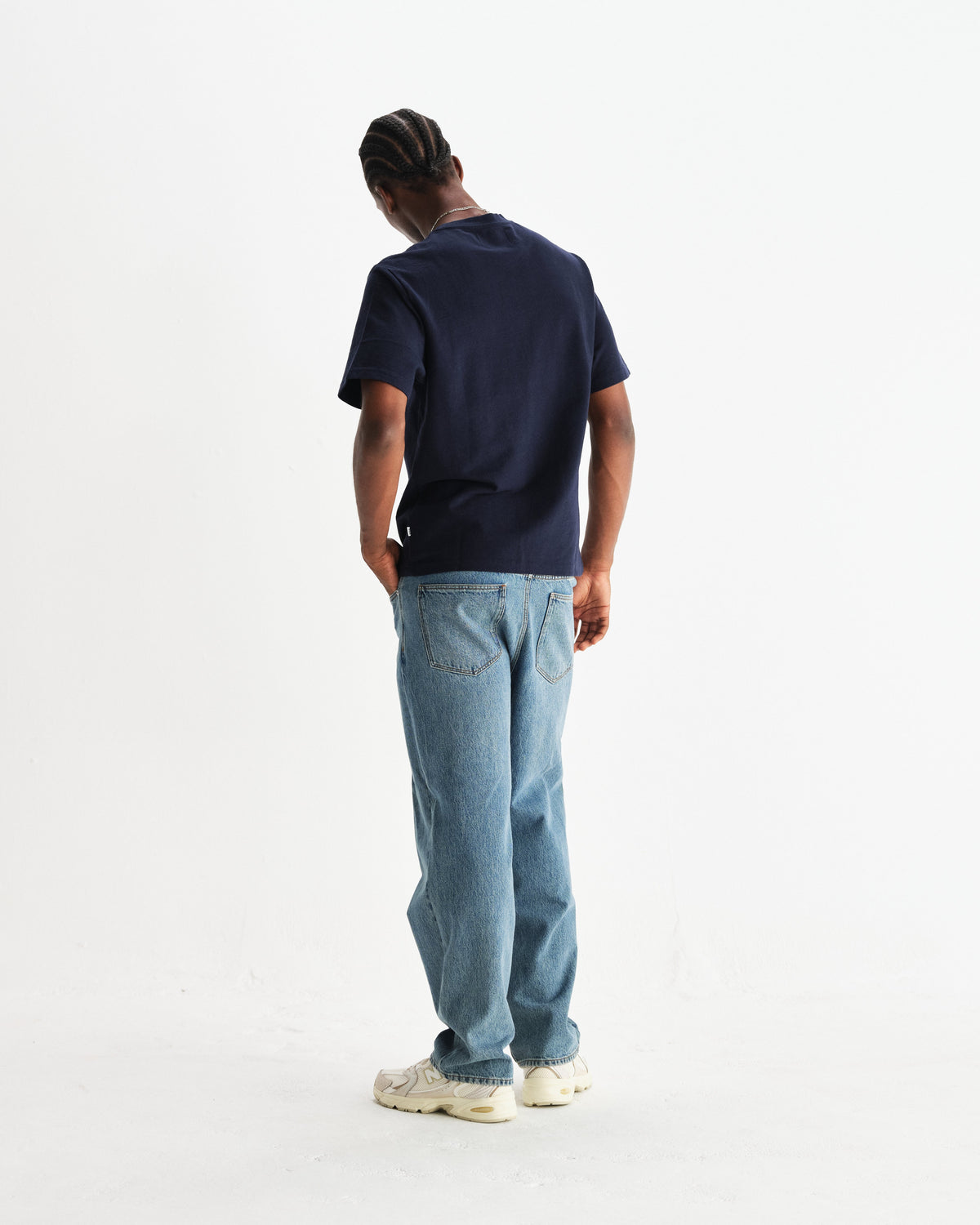 Dean - Navy Textured Organic Cotton T-Shirt