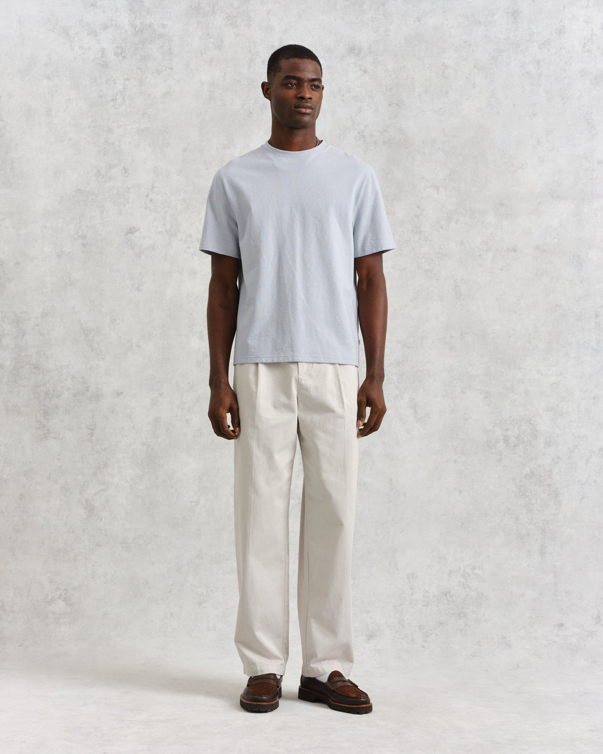 Dean - Pale Blue Textured Organic Cotton T-Shirt
