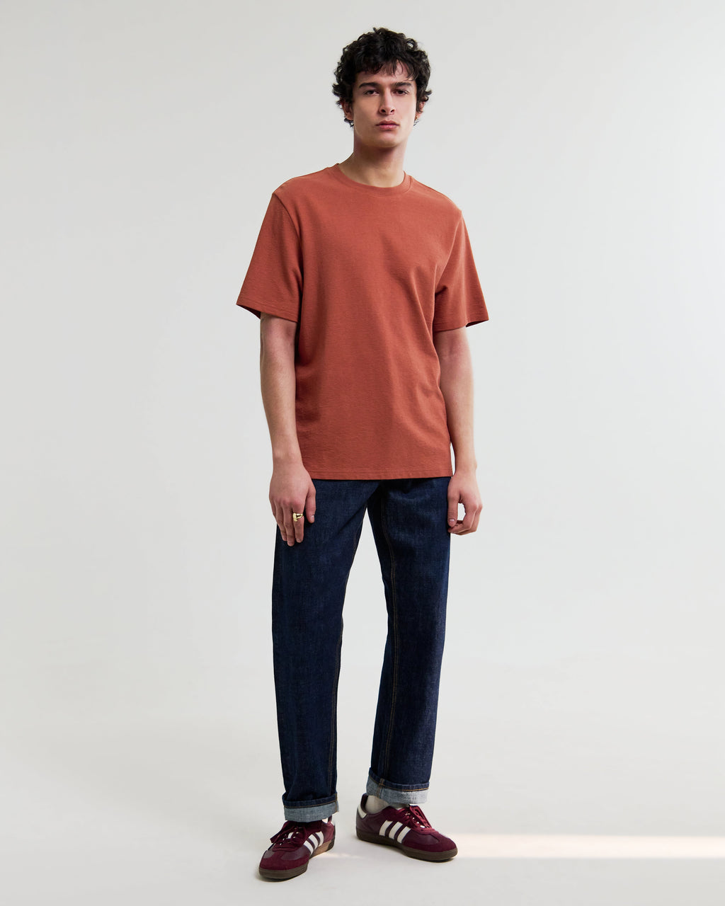 Dean - Rust Textured Organic Cotton T-Shirt