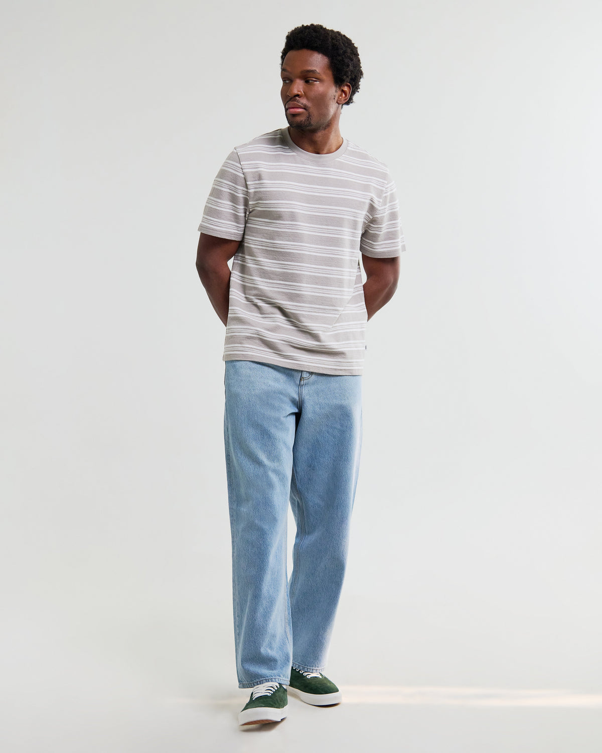Dean - Taupe And Ecru Textured Stripe Organic Cotton T-Shirt