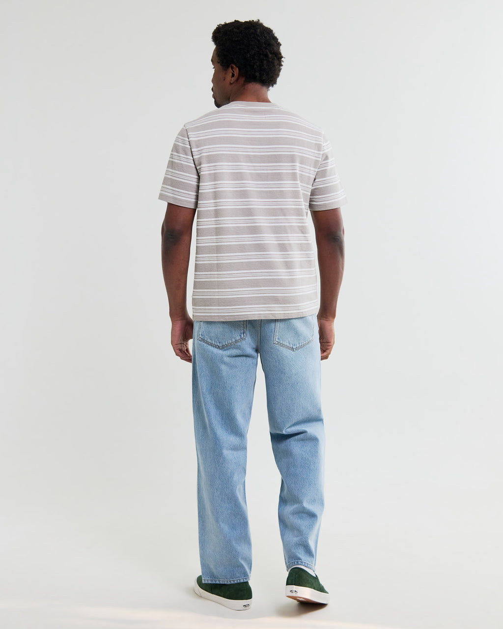Dean - Taupe And Ecru Textured Stripe Organic Cotton T-Shirt