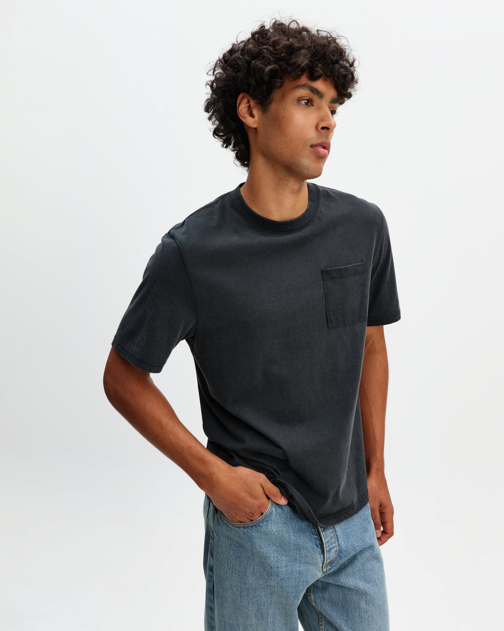 Dean - Washed Black Compact Cotton Pocket T-Shirt
