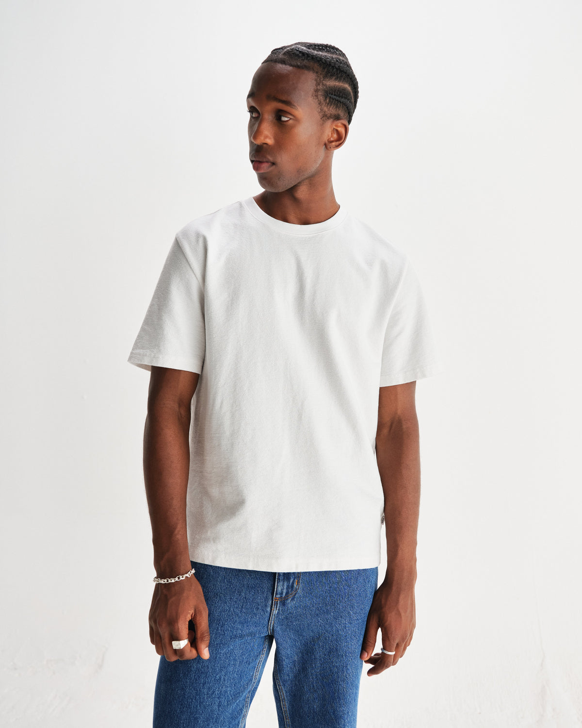 Dean - White Textured Organic Cotton T-Shirt