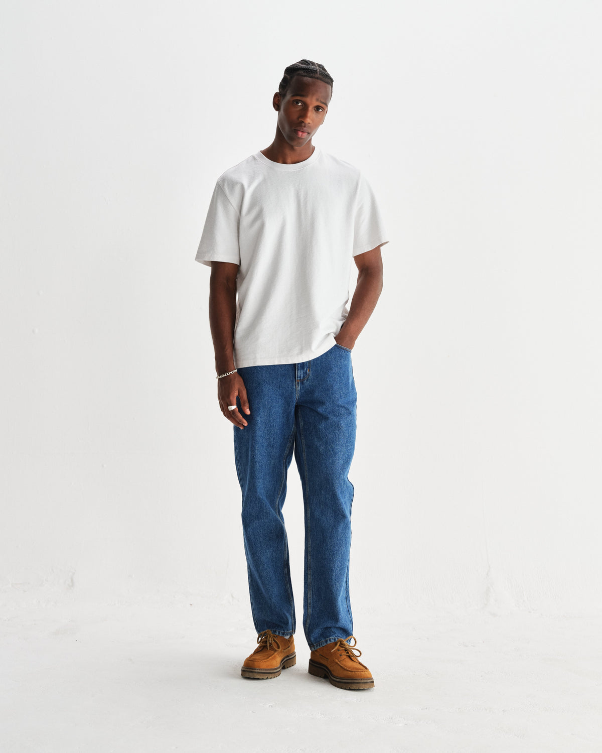 Dean - White Textured Organic Cotton T-Shirt