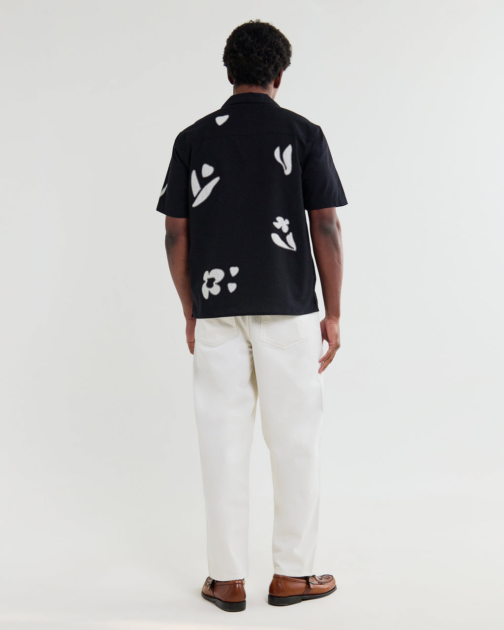 Didcot - Black And Beige Abstract Applique Short-Sleeve Shirt