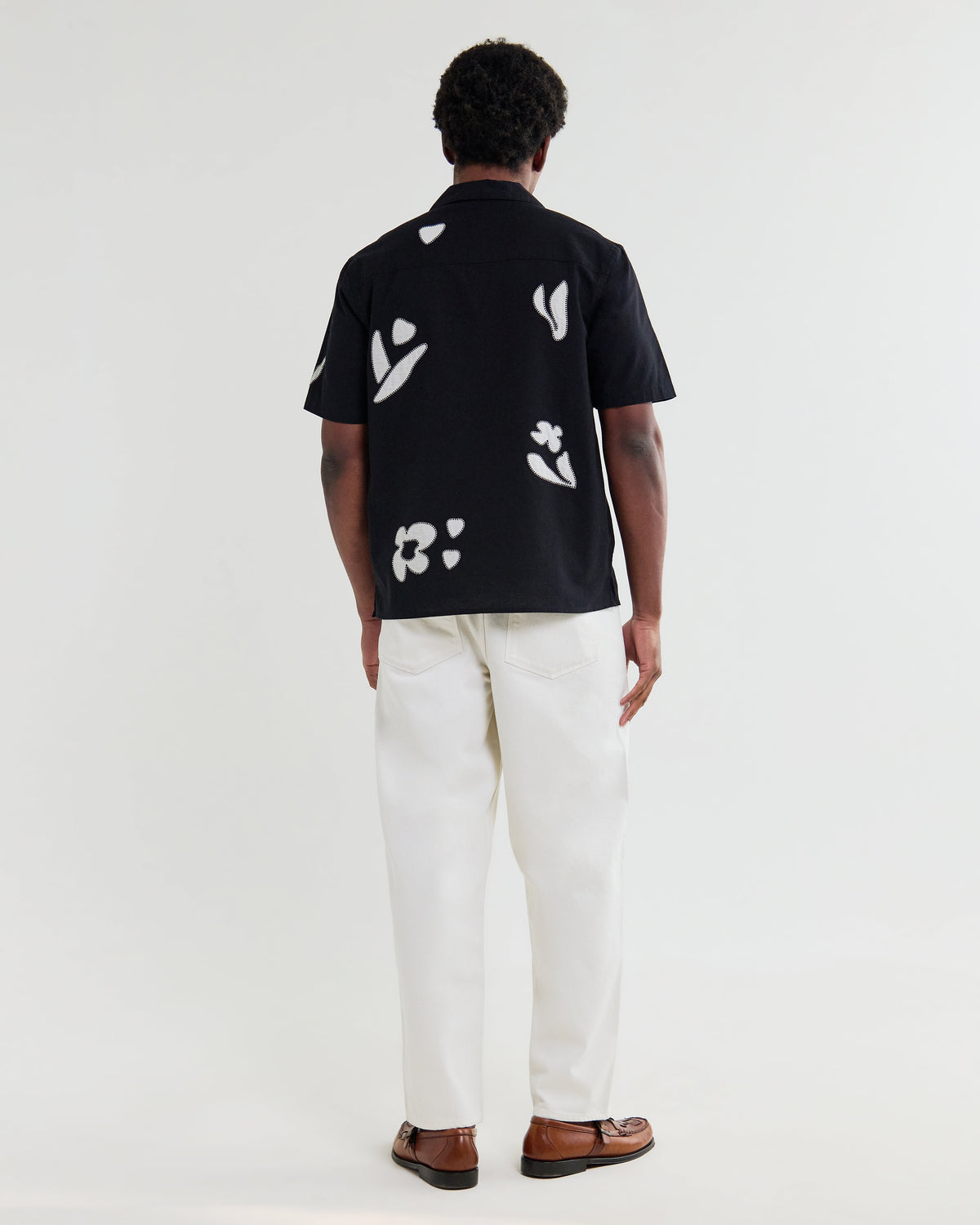 Didcot - Black And Beige Abstract Applique Short-Sleeve Shirt