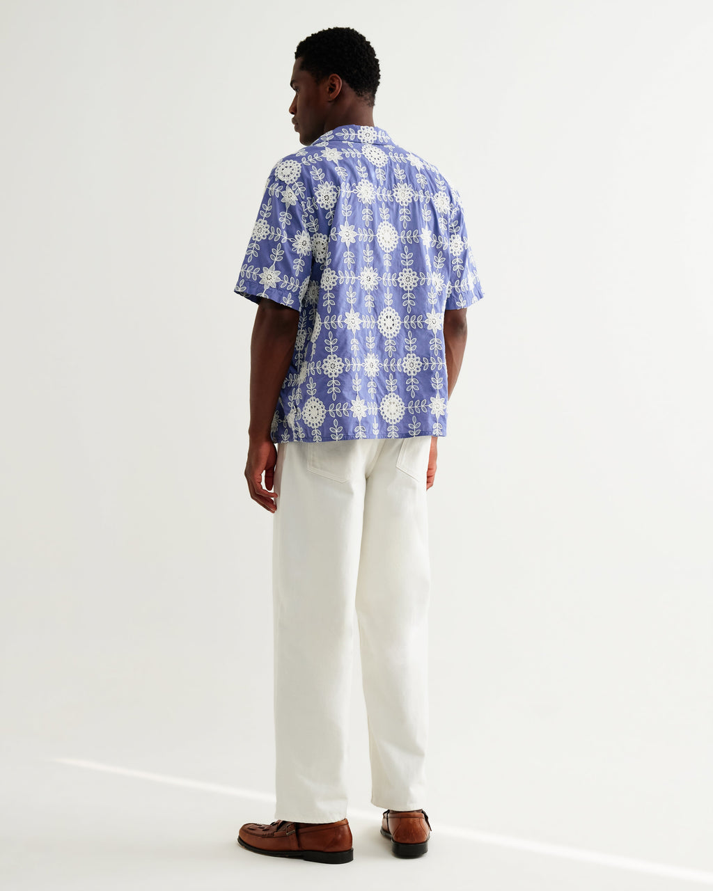 Didcot - Blue And Ecru Corded Lace Short-Sleeve Shirt