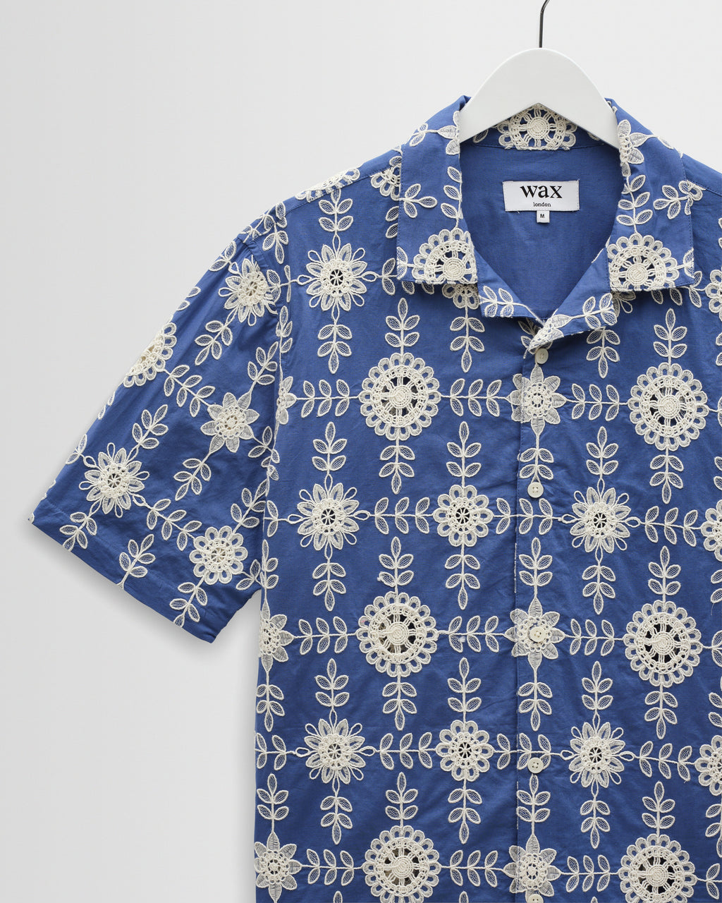 Didcot - Blue And Ecru Corded Lace Short-Sleeve Shirt
