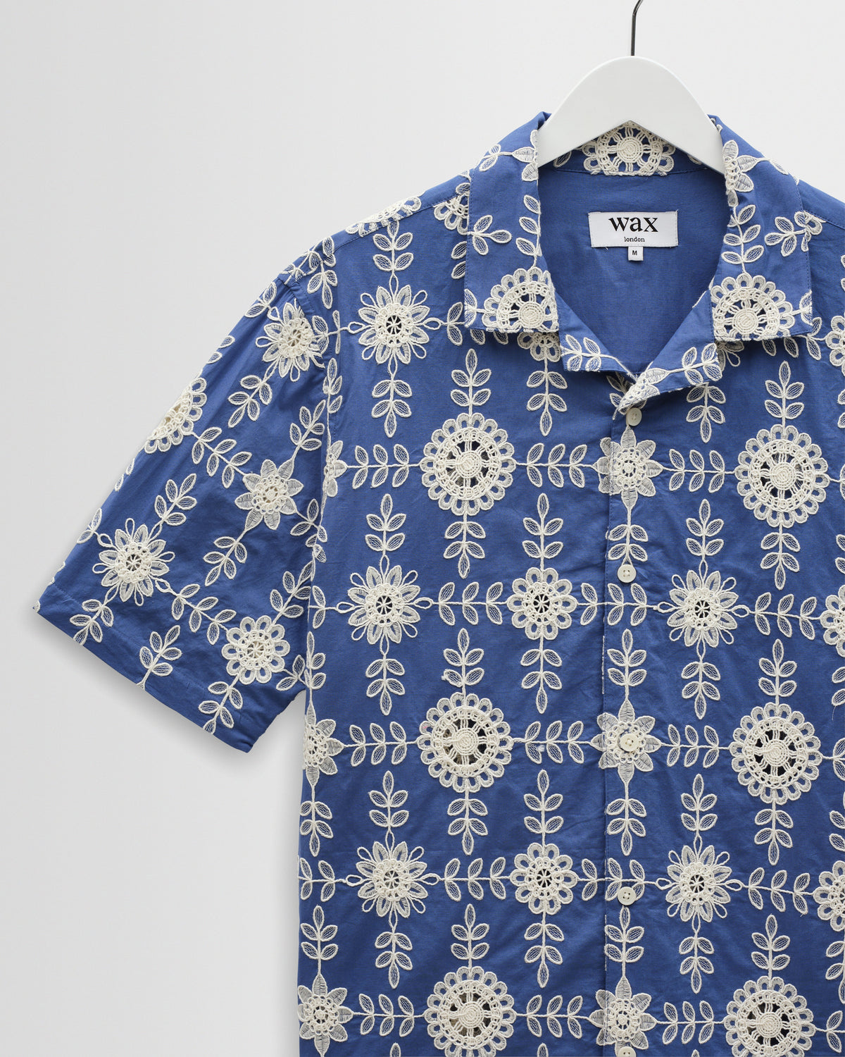 Didcot - Blue And Ecru Corded Lace Short-Sleeve Shirt