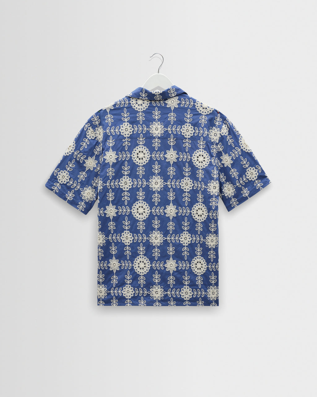 Didcot - Blue And Ecru Corded Lace Short-Sleeve Shirt