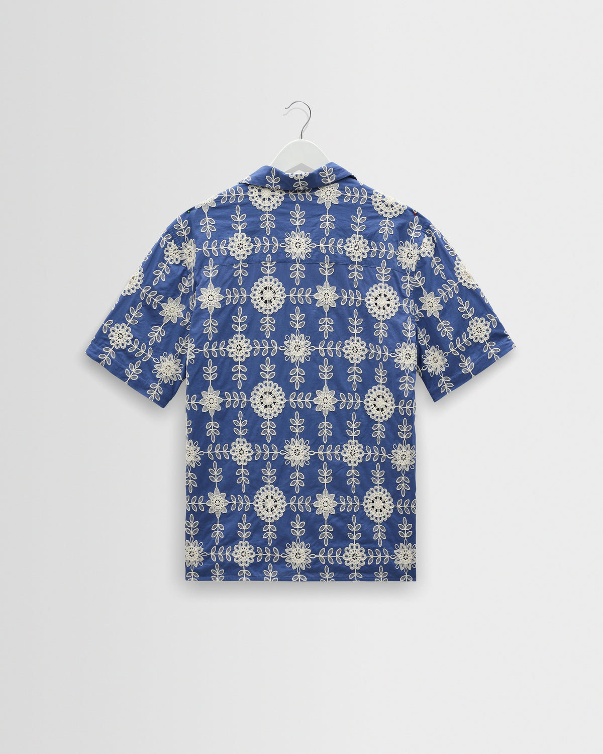 Didcot - Blue And Ecru Corded Lace Short-Sleeve Shirt