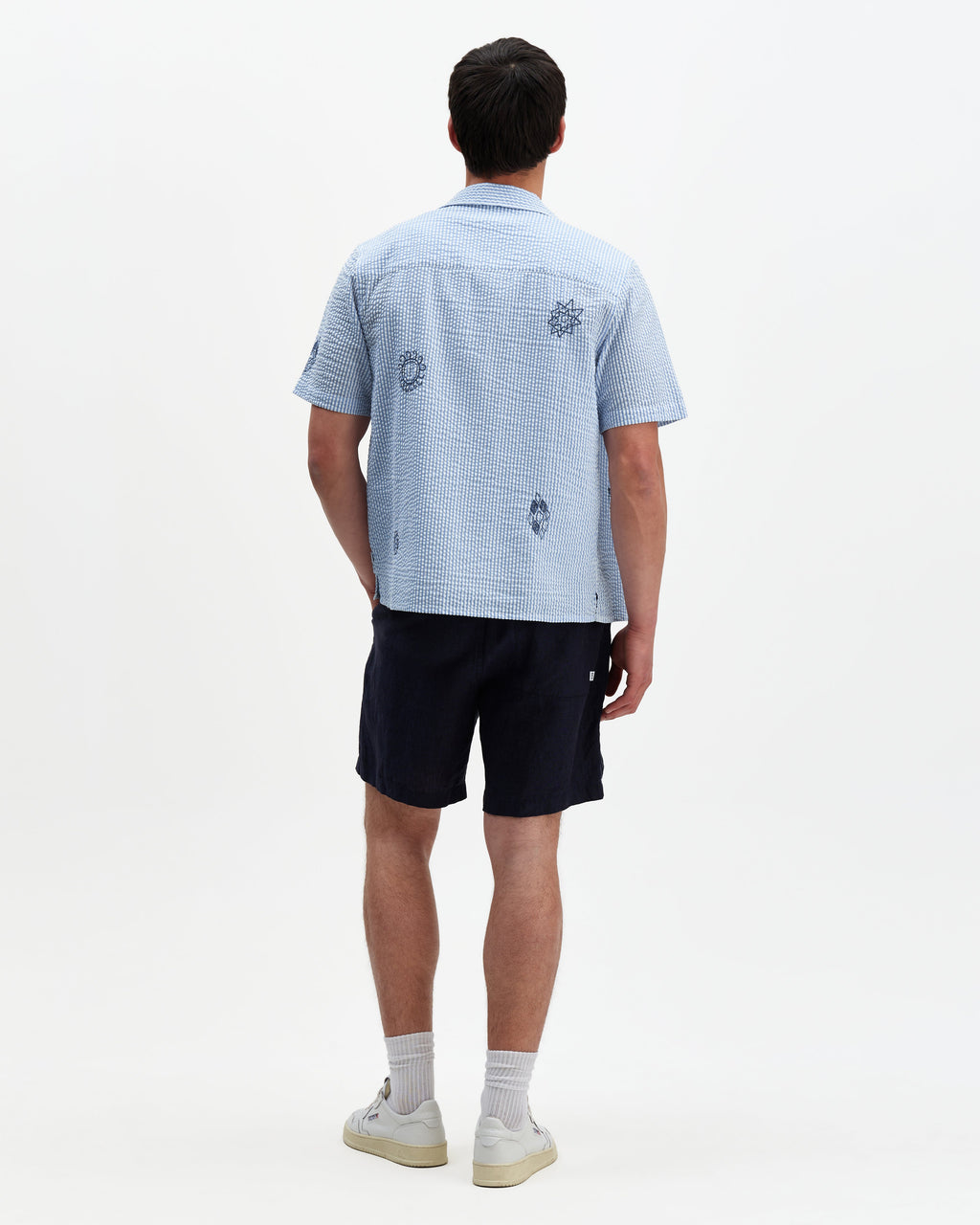 Didcot - Blue And Ecru Doodle Seersucker Short-Sleeve Shirt