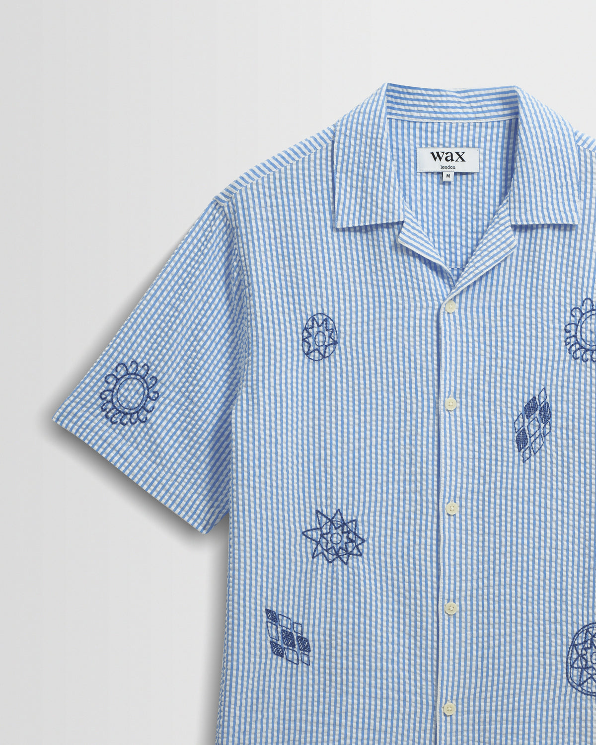 Didcot - Blue And Ecru Doodle Seersucker Short-Sleeve Shirt