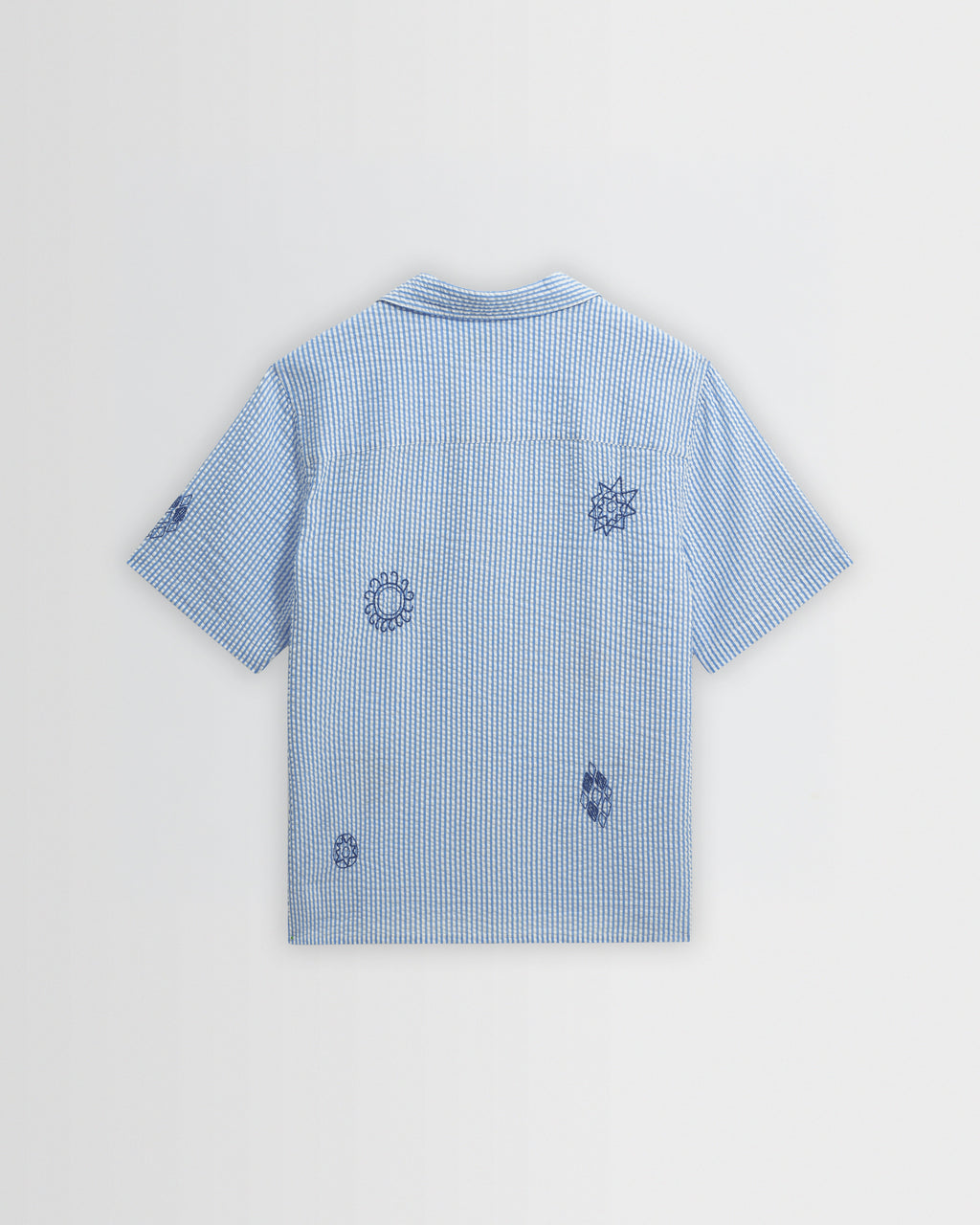 Didcot - Blue And Ecru Doodle Seersucker Short-Sleeve Shirt
