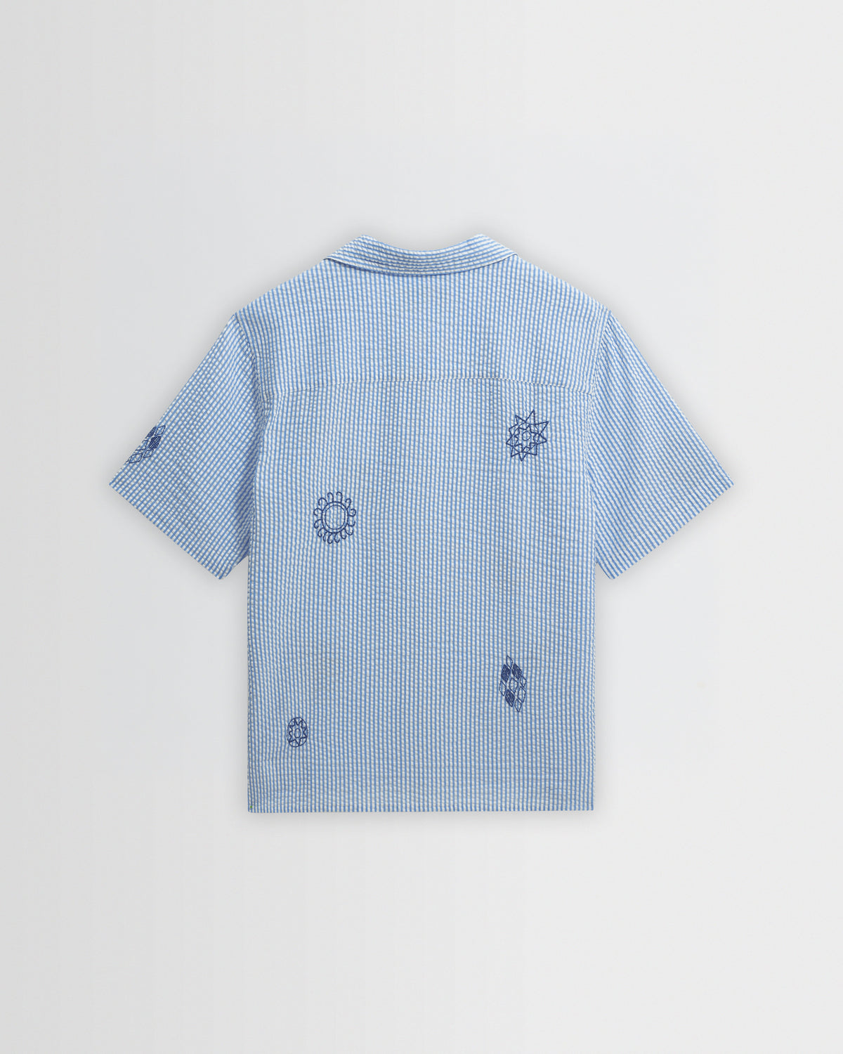 Didcot - Blue And Ecru Doodle Seersucker Short-Sleeve Shirt