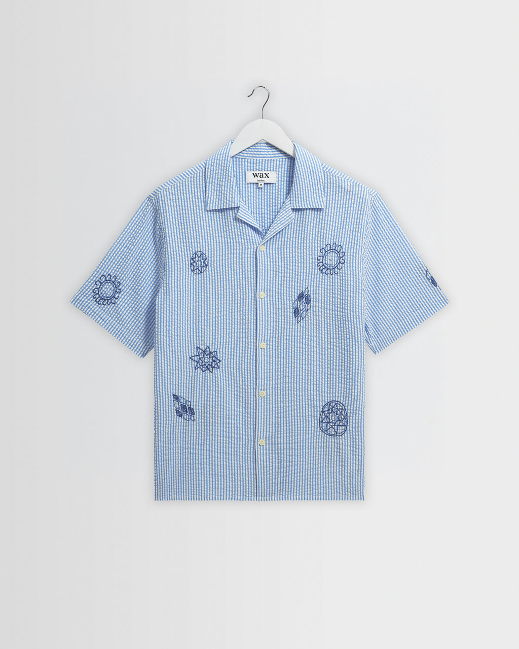 Didcot - Blue And Ecru Doodle Seersucker Short-Sleeve Shirt