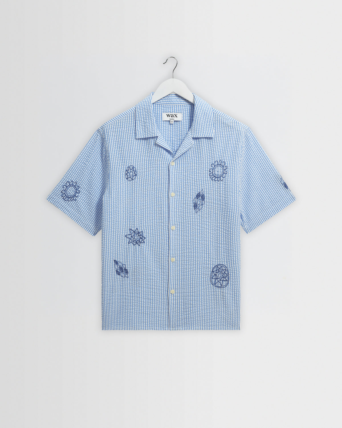 Didcot - Blue And Ecru Doodle Seersucker Short-Sleeve Shirt