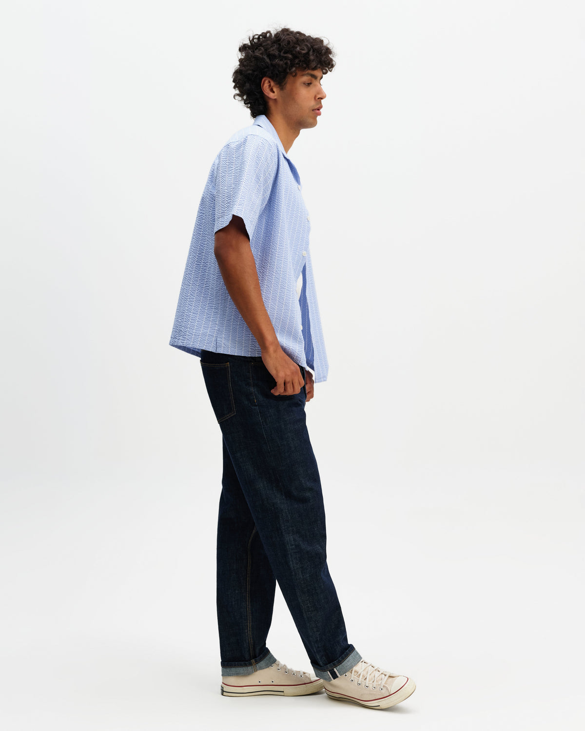 Didcot - Blue And Ecru Seersucker Stripe Short-Sleeve Shirt