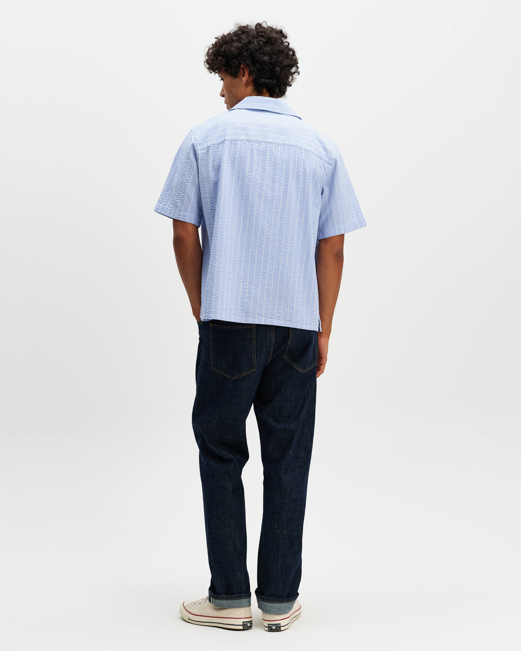 Didcot - Blue And Ecru Seersucker Stripe Short-Sleeve Shirt