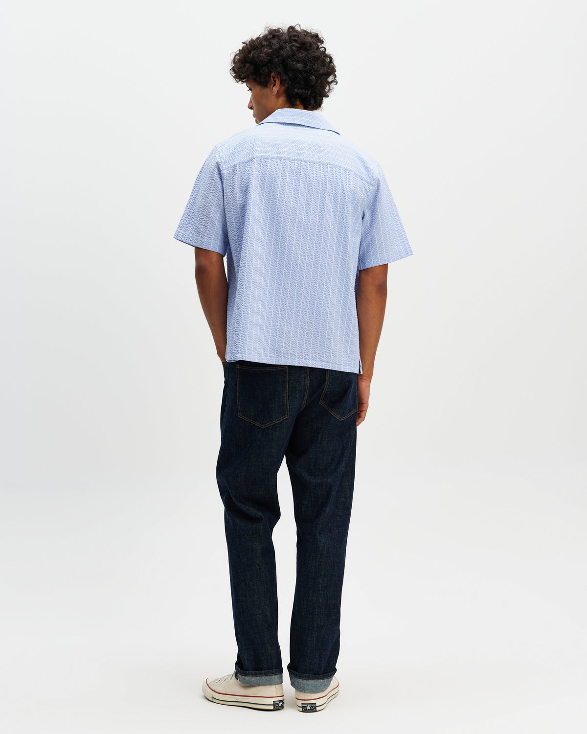 Didcot - Blue And Ecru Seersucker Stripe Short-Sleeve Shirt