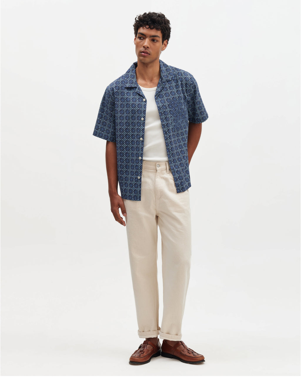 Didcot - Blue Tile Print Short-Sleeve Shirt