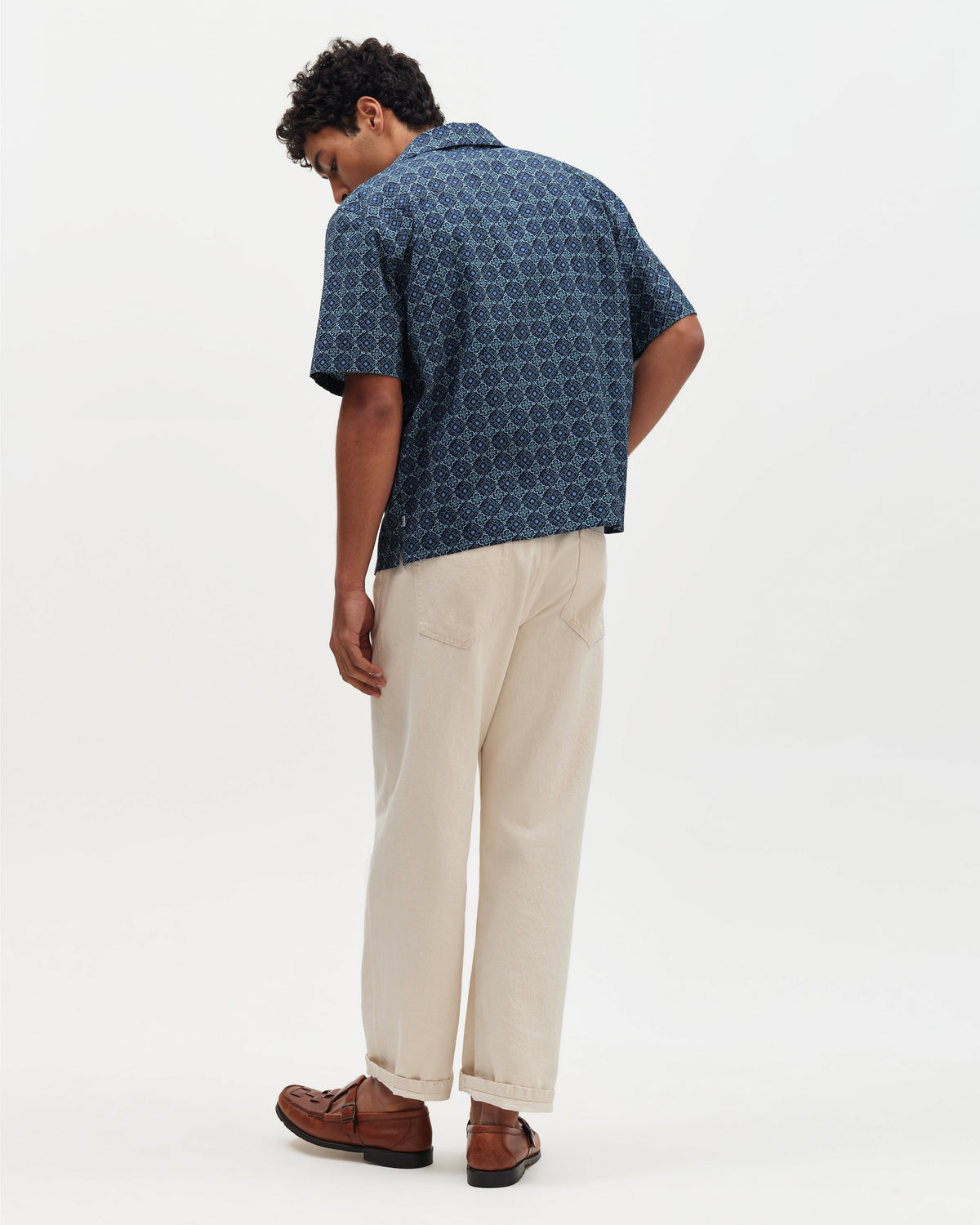 Didcot - Blue Tile Print Short-Sleeve Shirt