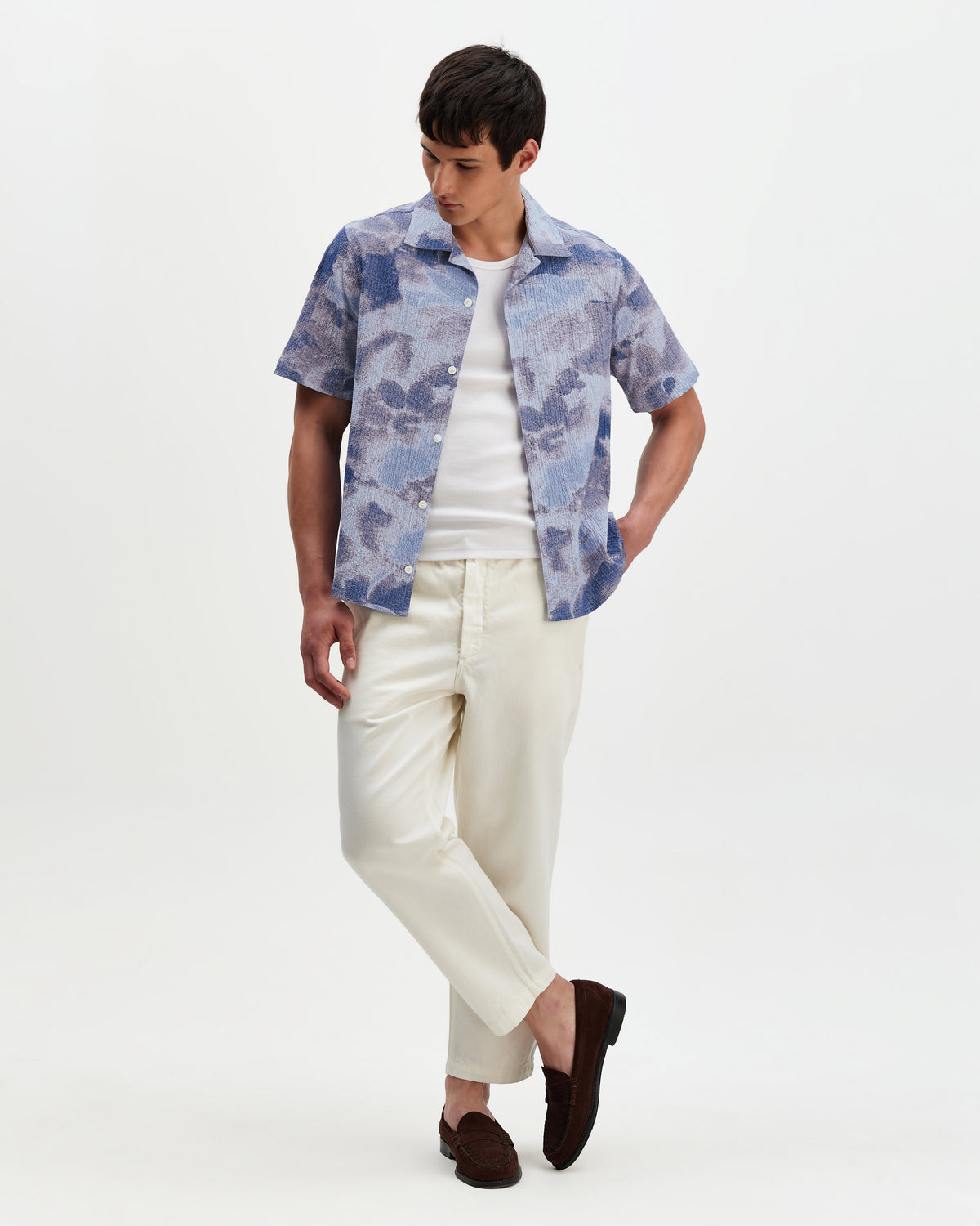 Didcot - Blue Watercolour Print Short-Sleeve Shirt
