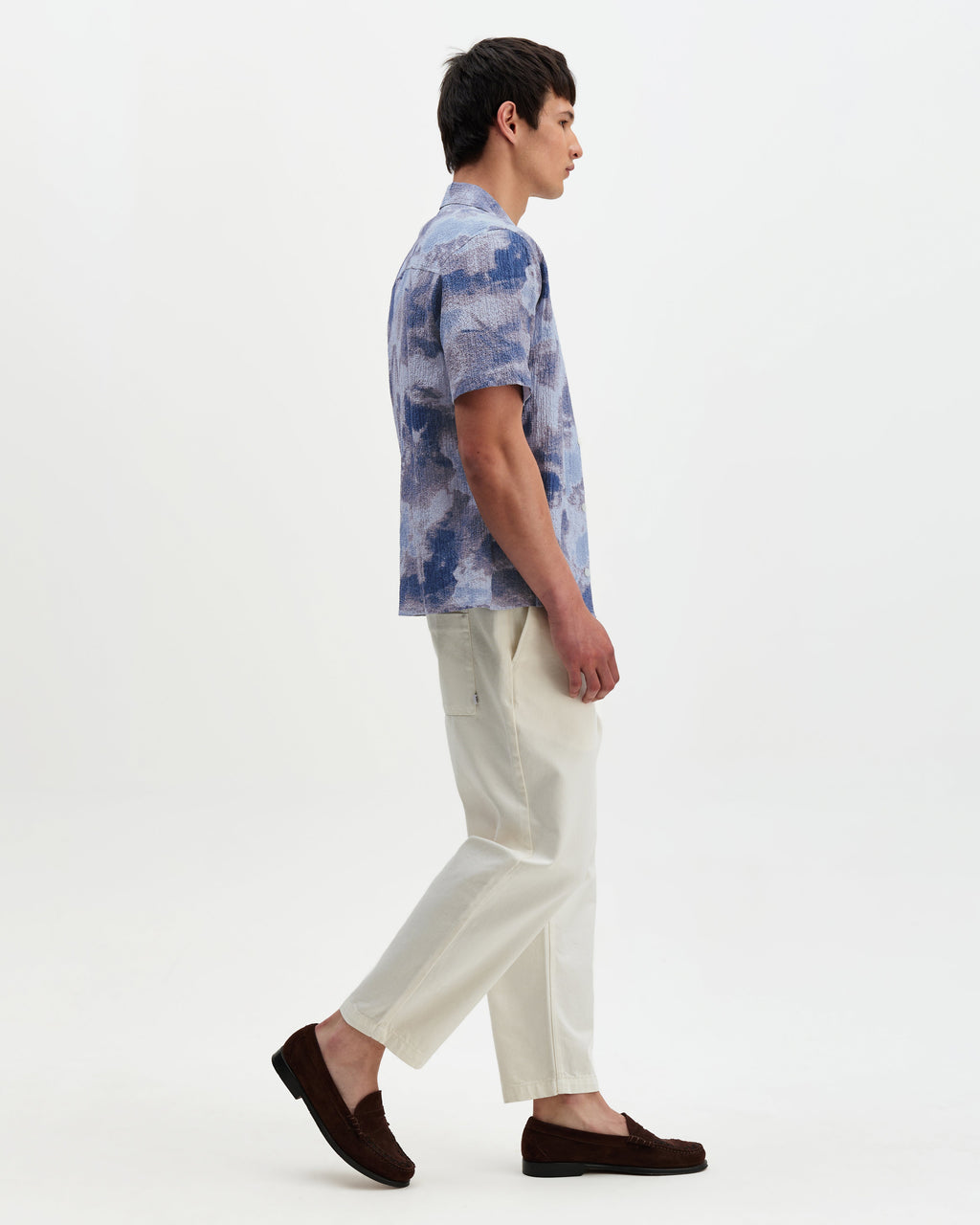 Didcot - Blue Watercolour Print Short-Sleeve Shirt