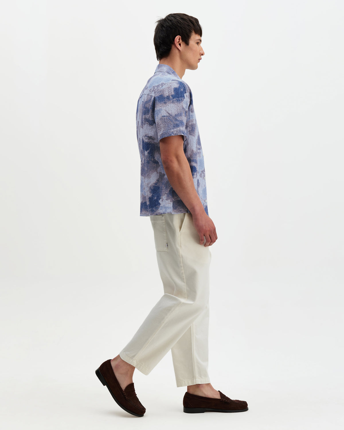 Didcot - Blue Watercolour Print Short-Sleeve Shirt