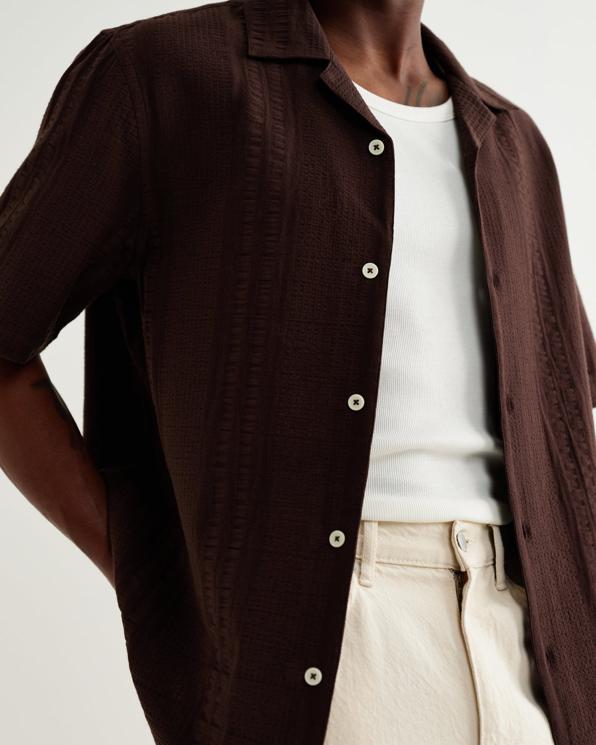 Didcot - Brown Double-Weave Seersucker Short-Sleeve Shirt