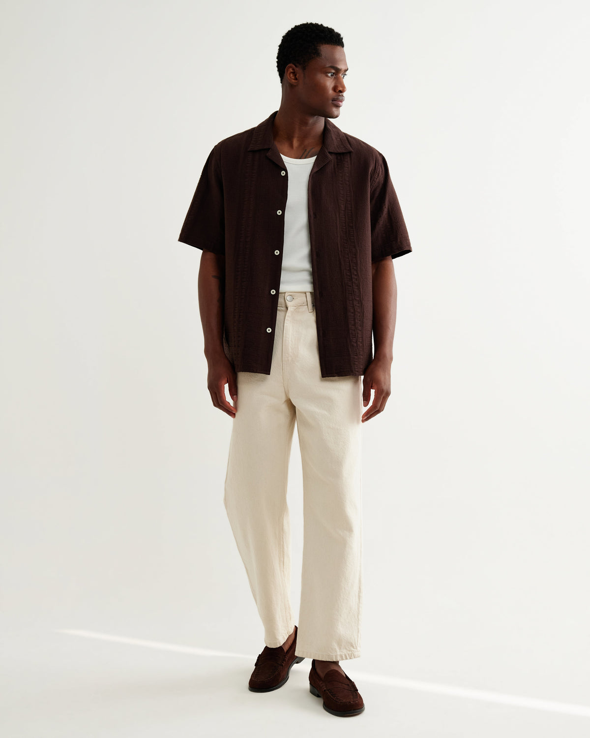 Didcot - Brown Double-Weave Seersucker Short-Sleeve Shirt