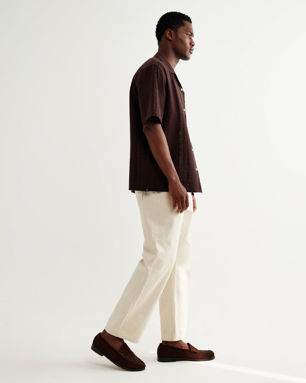 Didcot - Brown Double-Weave Seersucker Short-Sleeve Shirt
