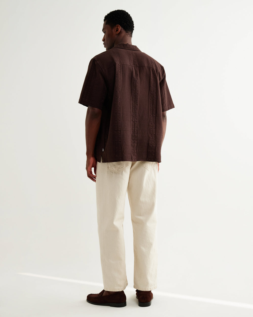 Didcot - Brown Double-Weave Seersucker Short-Sleeve Shirt