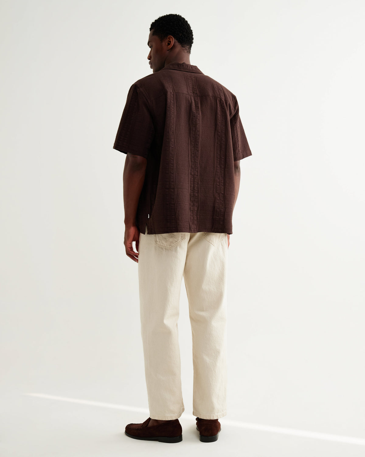 Didcot - Brown Double-Weave Seersucker Short-Sleeve Shirt