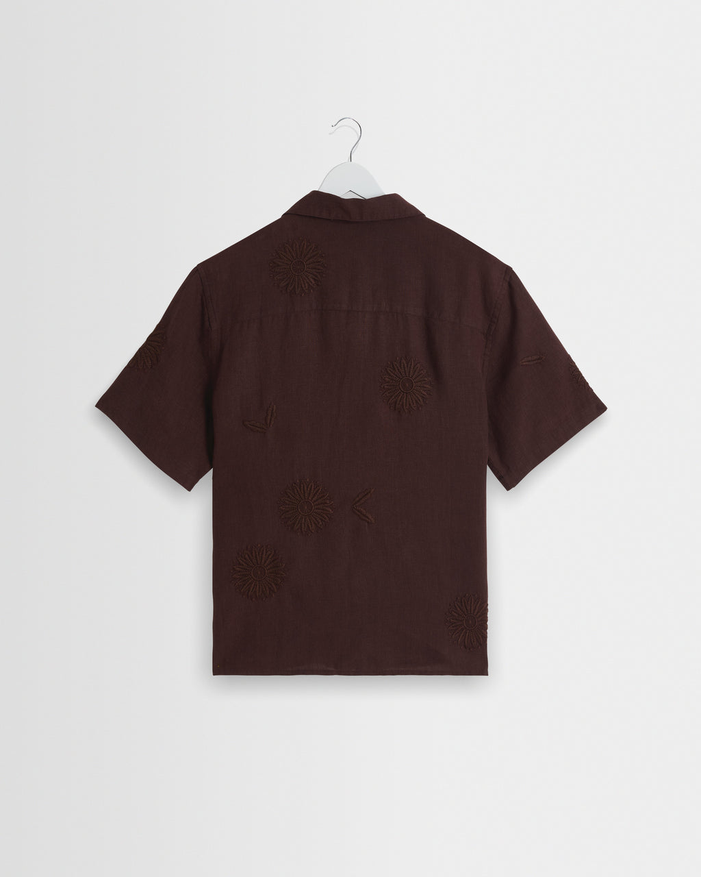 Didcot - Brown Flower Embroidered Short-Sleeve Shirt