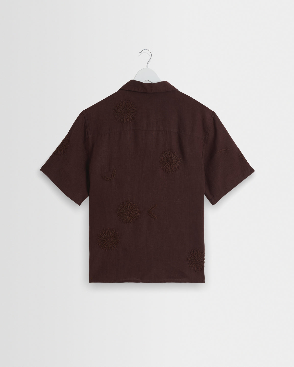 Didcot - Brown Flower Embroidered Short-Sleeve Shirt