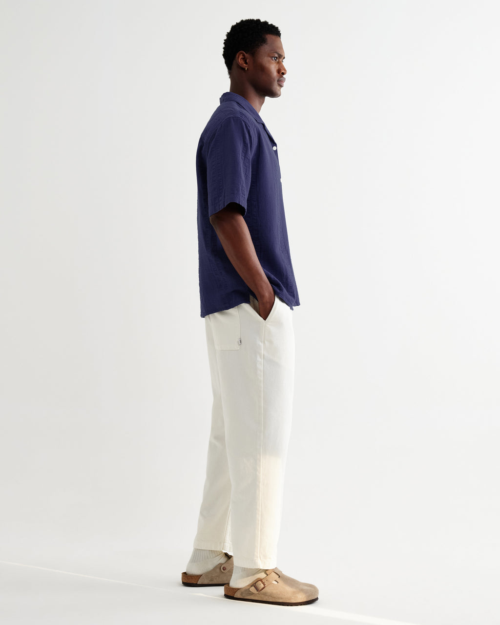 Didcot - Dark Blue Double-Weave Seersucker Short-Sleeve Shirt