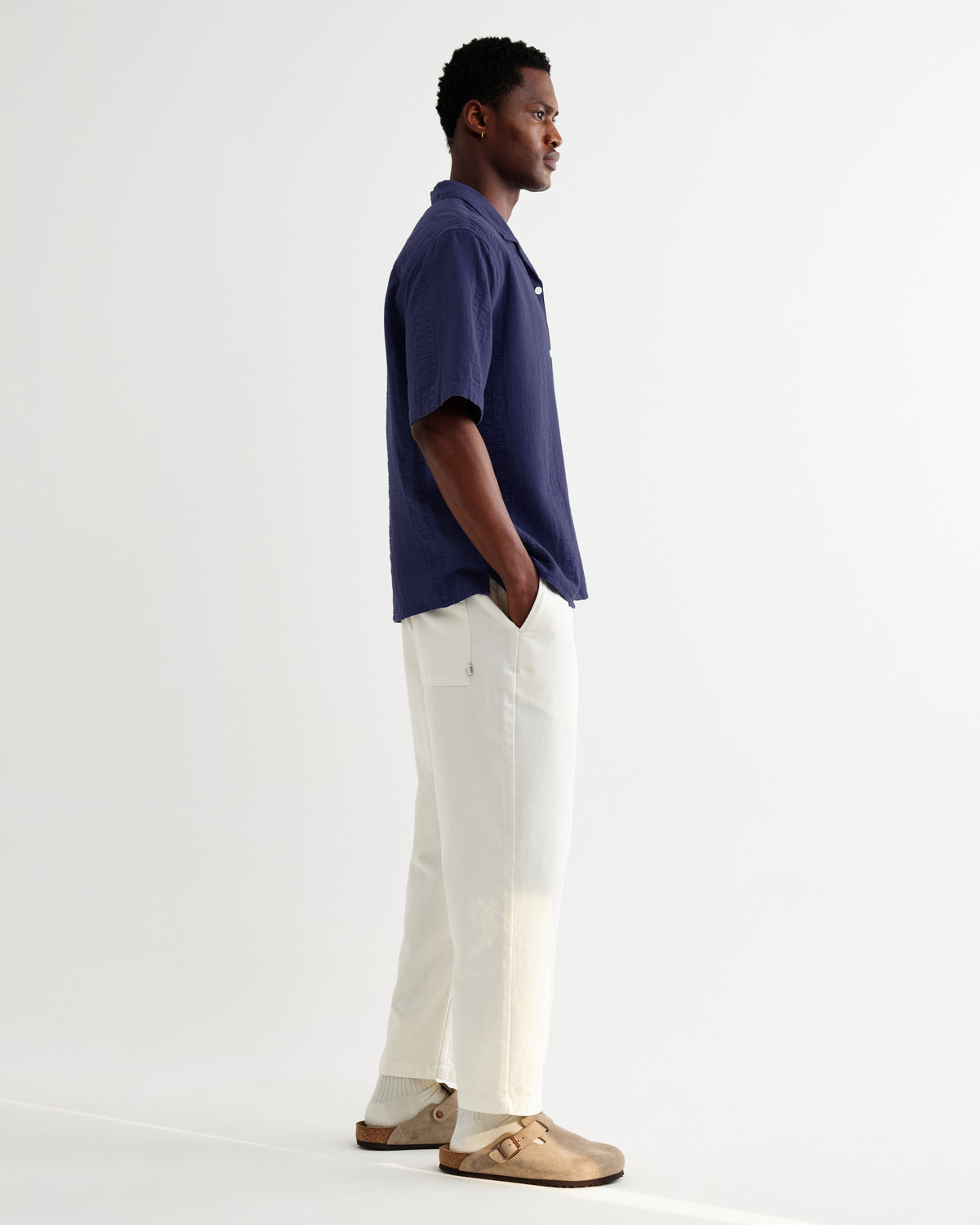 Didcot - Dark Blue Double-Weave Seersucker Short-Sleeve Shirt