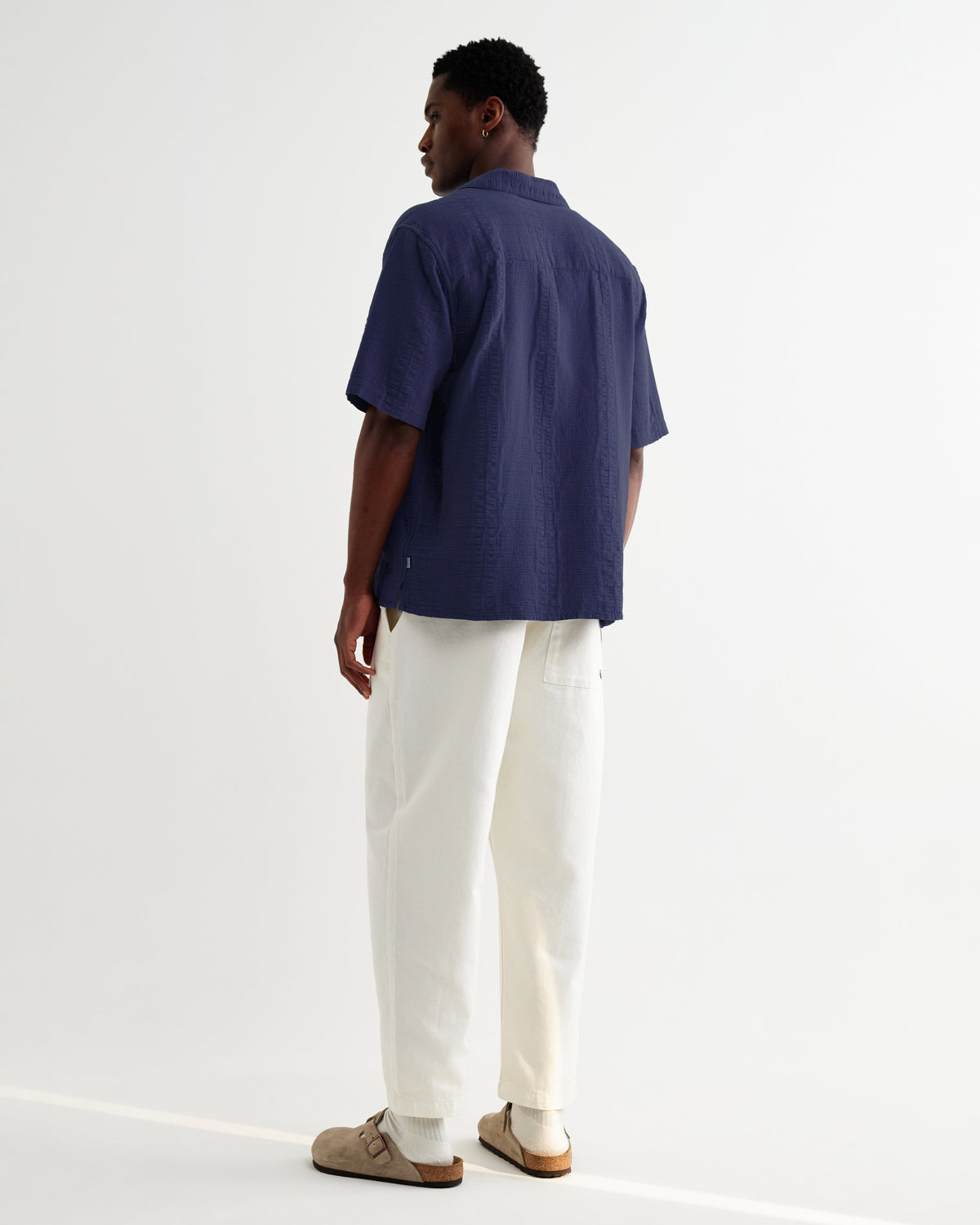 Didcot - Dark Blue Double-Weave Seersucker Short-Sleeve Shirt