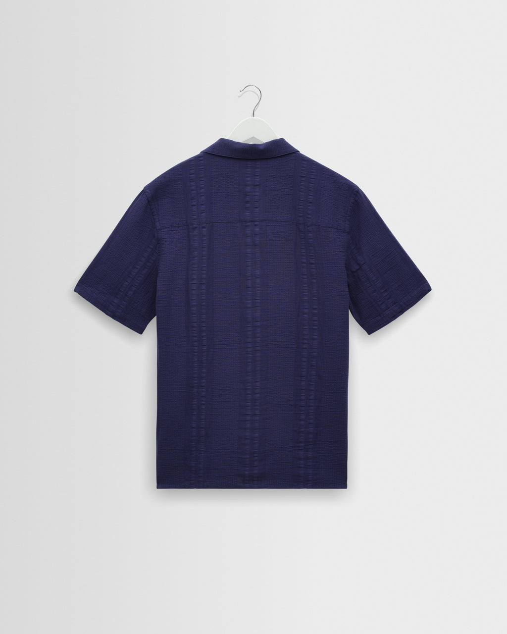 Didcot - Dark Blue Double-Weave Seersucker Short-Sleeve Shirt