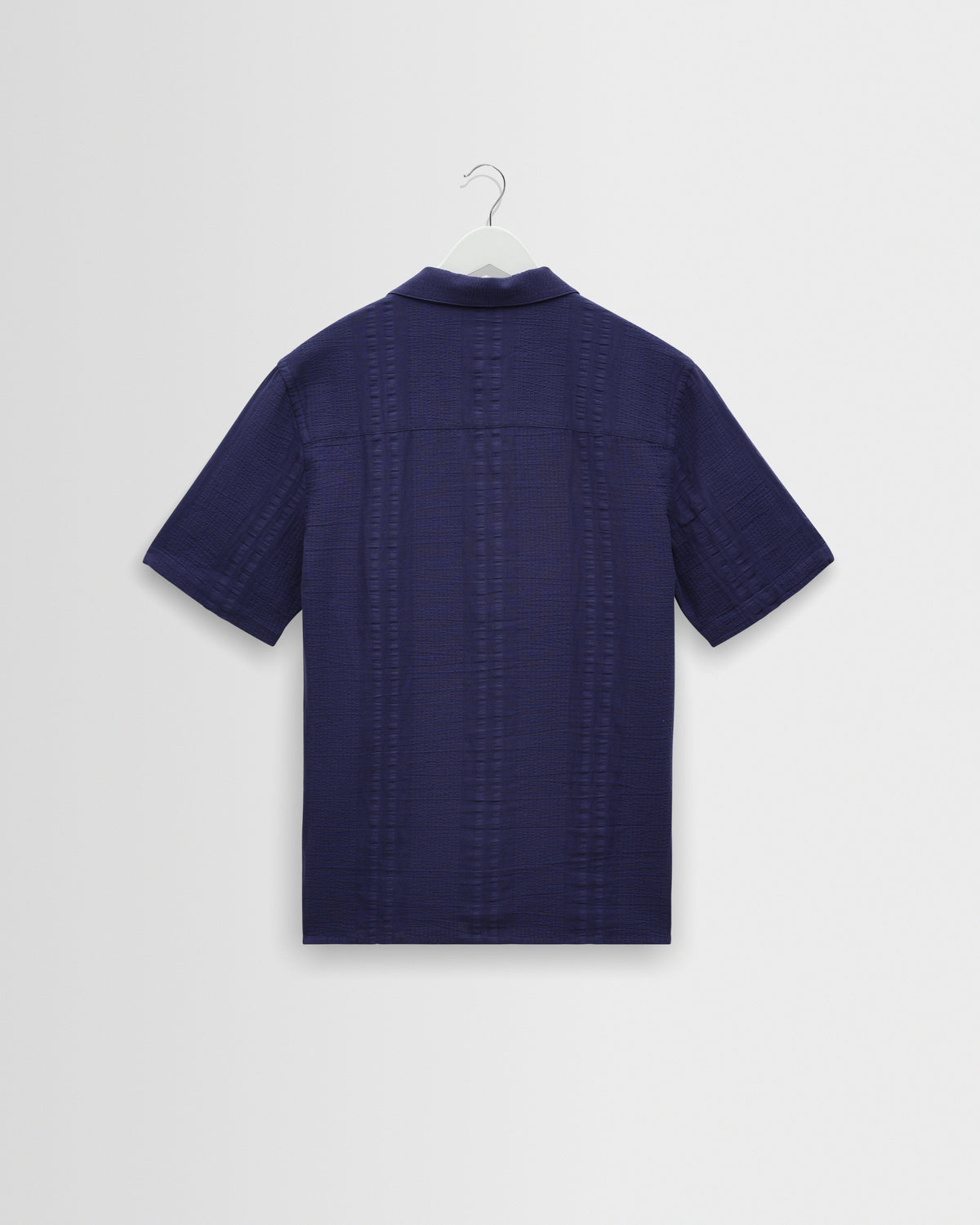 Didcot - Dark Blue Double-Weave Seersucker Short-Sleeve Shirt