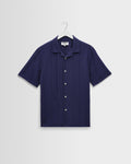 Didcot - Dark Blue Double-Weave Seersucker Short-Sleeve Shirt