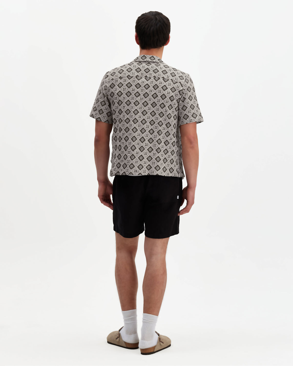 Didcot - Ecru And Black Tile Print Short-Sleeve Shirt